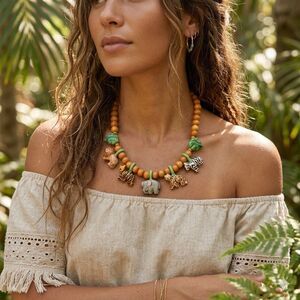 1981 FLYING COLORS Safari Animal Ceramic Necklace Jungle Maximalist Statement